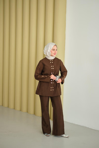 Gold Çıt Çıt Detay Takım Kahverengi