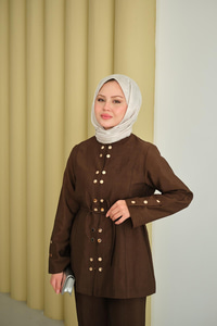 Gold Çıt Çıt Detay Takım Kahverengi