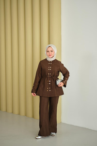 Gold Çıt Çıt Detay Takım Kahverengi