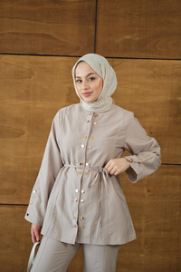 Gold Çıt Çıt Detay Takım Krem