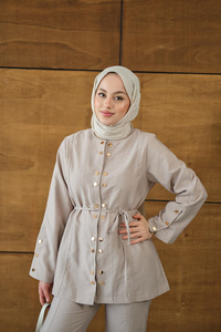 Gold Çıt Çıt Detay Takım Krem