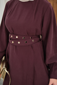 Gold Çıtçıt Kemerli Pantolonlu Takım Mürdüm