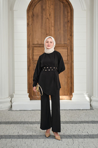 Gold Çıtçıt Kemerli Pantolonlu Takım Siyah