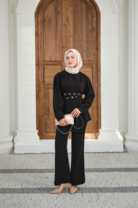 Gold Çıtçıt Kemerli Pantolonlu Takım Siyah