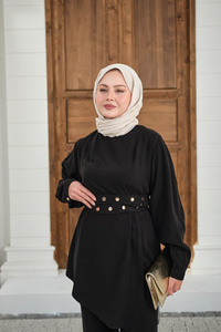 Gold Çıtçıt Kemerli Pantolonlu Takım Siyah