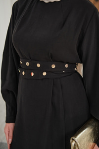 Gold Çıtçıt Kemerli Pantolonlu Takım Siyah