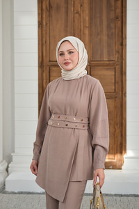 Gold Çıtçıt Kemerli Pantolonlu Takım Taş