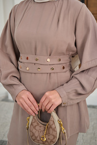 Gold Çıtçıt Kemerli Pantolonlu Takım Taş