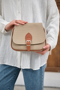 Gold Detay Çift Bölmeli Çanta Bej