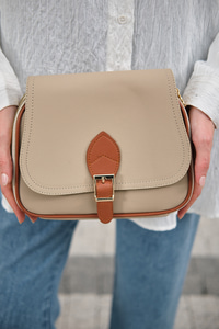 Gold Detay Çift Bölmeli Çanta Bej