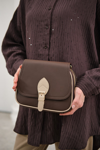 Gold Detay Çift Bölmeli Çanta Kahverengi