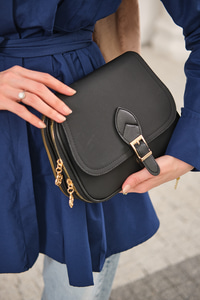 Gold Detay Çift Bölmeli Çanta Siyah-Gold