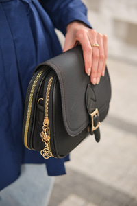Gold Detay Çift Bölmeli Çanta Siyah-Gold