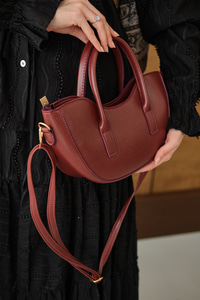 Gold Detay Deri Görünümlü Gondol Çanta Bordo