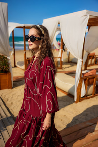 Gold Dikiş Detaylı Elbise Bordo