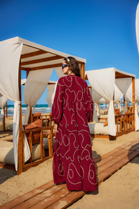 Gold Dikiş Detaylı Elbise Bordo