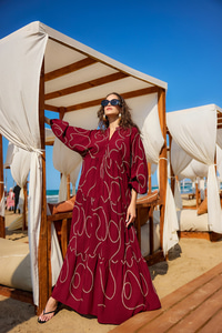 Gold Dikiş Detaylı Elbise Bordo