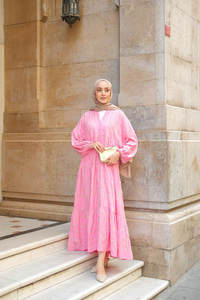 Gold Dikiş Detaylı Elbise Pembe