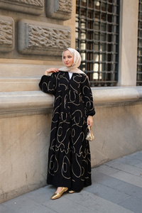 Gold Dikiş Detaylı Elbise Siyah