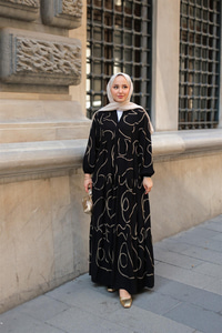 Gold Dikiş Detaylı Elbise Siyah