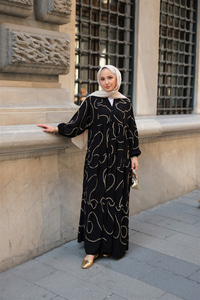 Gold Dikiş Detaylı Elbise Siyah