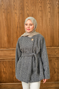 Gold Düğme Detay Ceket Gri