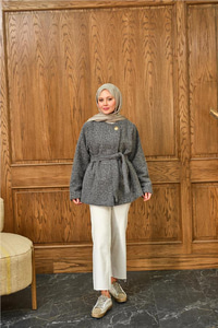 Gold Düğme Detay Ceket Gri