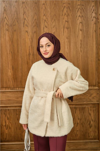 Gold Düğme Detay Ceket Krem