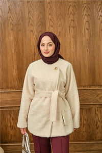 Gold Düğme Detay Ceket Krem