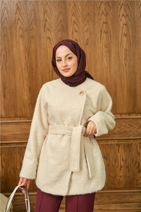 Gold Düğme Detay Ceket Krem