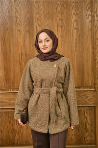 Gold Düğme Detay Ceket Vizon