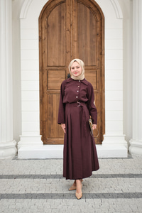 Gold Düğme Detay Etekli Takım Mürdüm