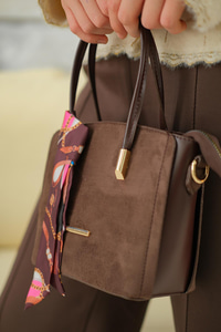 Gold Düğme Detay Fularlı Çanta Kahverengi