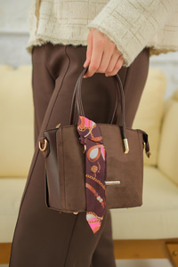 Gold Düğme Detay Fularlı Çanta Kahverengi