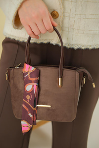 Gold Düğme Detay Fularlı Çanta Kahverengi