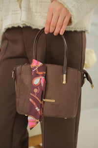 Gold Düğme Detay Fularlı Çanta Kahverengi