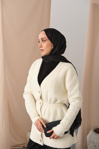 Gold Düğme Detay Hırka Beyaz