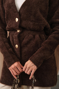 Gold Düğme Detay Hırka Kahverengi