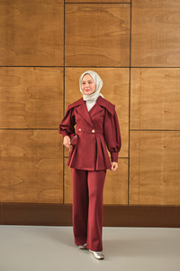 Gold Düğme Detay İkili Takım Bordo