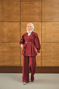 Gold Düğme Detay İkili Takım Bordo