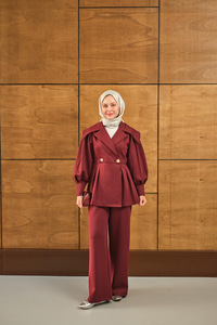 Gold Düğme Detay İkili Takım Bordo