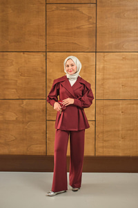 Gold Düğme Detay İkili Takım Bordo