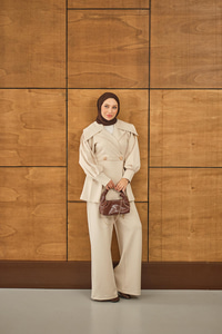 Gold Düğme Detay İkili Takım Krem