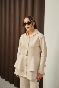 Gold Düğme Detay İkili Takım Krem