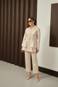 Gold Düğme Detay İkili Takım Krem