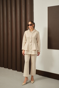 Gold Düğme Detay İkili Takım Krem