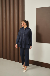 Gold Düğme Detay İkili Takım Lacivert