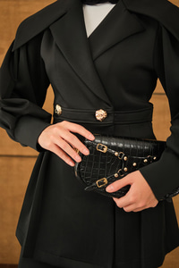 Gold Düğme Detay İkili Takım Siyah