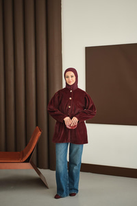 Gold Düğme Detay Kısa Kaban Bordo