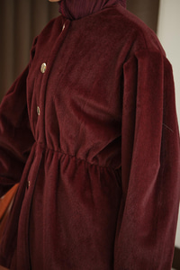 Gold Düğme Detay Kısa Kaban Bordo